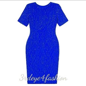 ✨ Vintage Royal Blue Beaded Cocktail Dress Glam Evening Partywear 14 Plus 👗